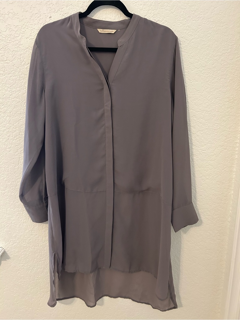 Soft Surroundings Women’s L Gray Hi Low Tunic Blouse Long Sleeve Relaxed Fit